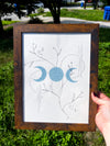 Tranquility + Calm Art | 9x12 Framed Original Triple Moon Witchy Drawing