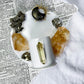 Abundance and Energy Ceramic Altar | White 5in Round with Citrine, Pyrite and Gold Sun