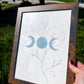 Tranquility + Calm Art | 9x12 Framed Original Triple Moon Witchy Drawing