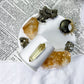 Abundance and Energy Ceramic Altar | White 5in Round with Citrine, Pyrite and Gold Sun