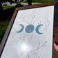 Tranquility + Calm Art | 9x12 Framed Original Triple Moon Witchy Drawing