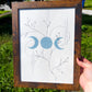 Tranquility + Calm Art | 9x12 Framed Original Triple Moon Witchy Drawing