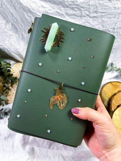 PREORDER | Handmade Grimoire Journal | Ritual Notebook | Crystal Charm Spell Book | Faux Leather A5 A6 Journal | Witchcraft Journal | Refillable Notebook