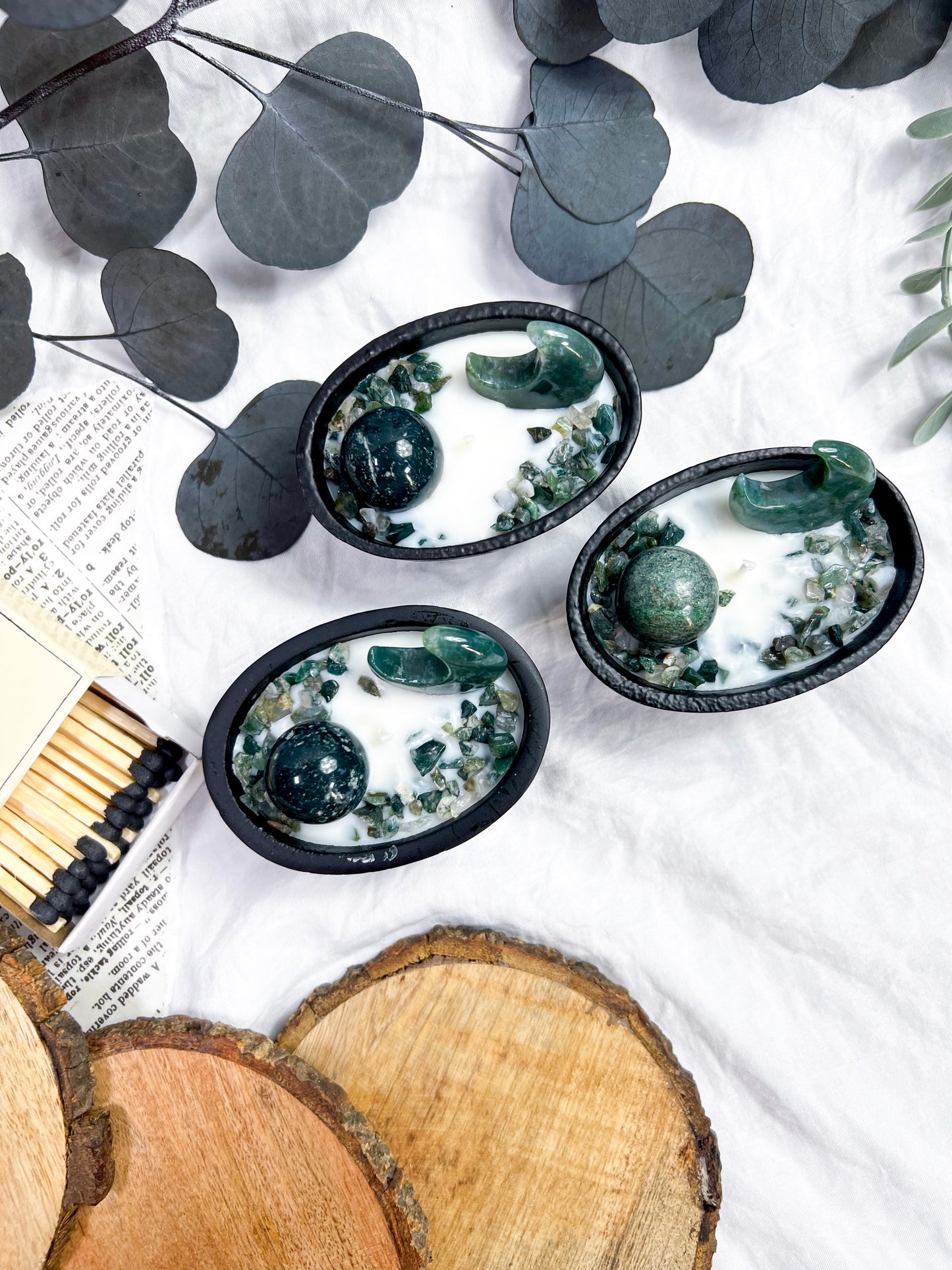 Moss Agate Moons | Small Cauldron Candle