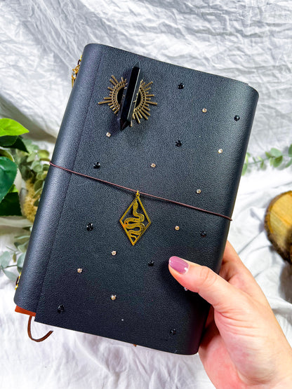 PREORDER | Handmade Grimoire Journal | Ritual Notebook | Crystal Charm Spell Book | Faux Leather A5 A6 Journal | Witchcraft Journal | Refillable Notebook
