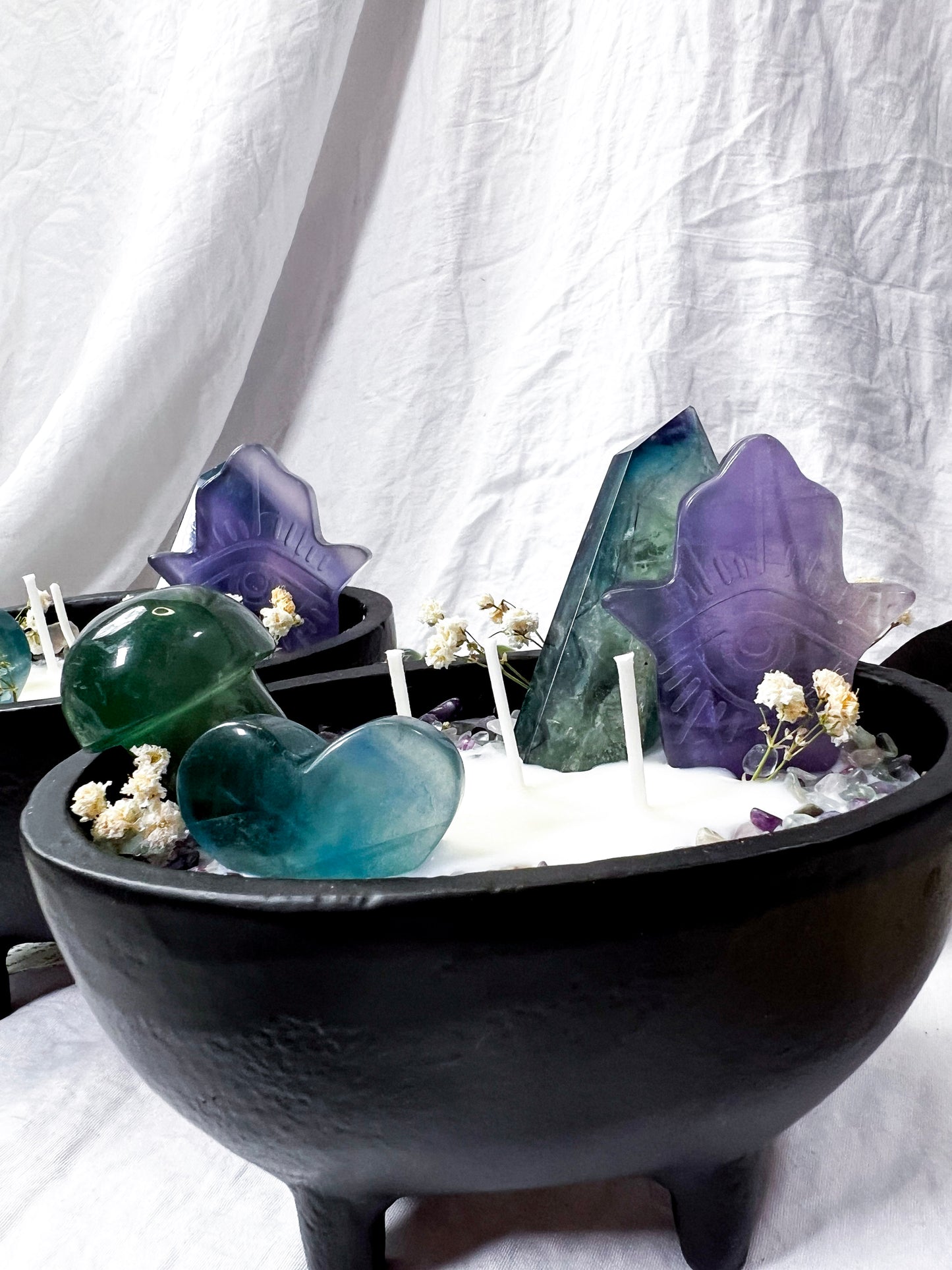 Fluorite Hamsa | Large Cauldron Candle