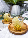 Lemon Quartz Moon Tealight & Incense Holder | Crystal Candle Holder | Joy & Manifestation Altar Decor