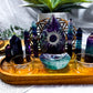 Fluorite Crystal Altar | Double Tealight, Double Chime Incense Holder & Detachable Fluorite Bowl