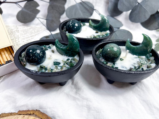 Moss Agate Moons | Small Cauldron Candle