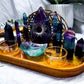 Fluorite Crystal Altar | Double Tealight, Double Chime Incense Holder & Detachable Fluorite Bowl