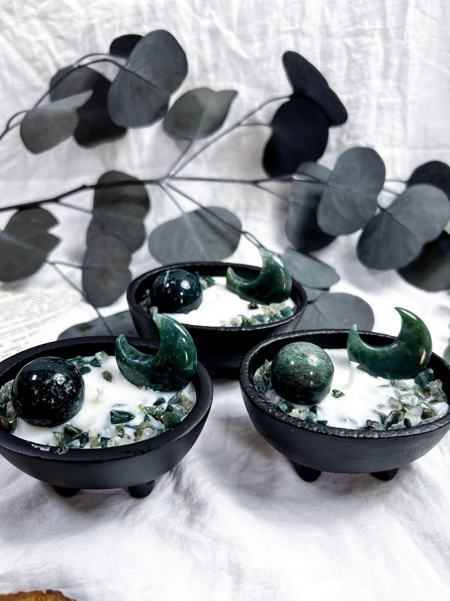 Moss Agate Moons | Small Cauldron Candle