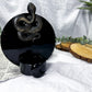 Protection and Shadow Work Ceramic Altar | Black 5in Round with Onyx Moon and Obsidian Snake