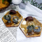 Celestial Messenger | Labradorite Tarot Card Holder with Tealight, Crystal Angel Altar Decor, Wooden Tarot Coaster, Spiritual Protection Gift