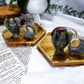 Celestial Messenger | Labradorite Tarot Card Holder with Tealight, Crystal Angel Altar Decor, Wooden Tarot Coaster, Spiritual Protection Gift