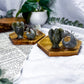 Celestial Messenger | Labradorite Tarot Card Holder with Tealight, Crystal Angel Altar Decor, Wooden Tarot Coaster, Spiritual Protection Gift