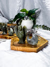 Celestial Messenger | Labradorite Tarot Card Holder with Tealight, Crystal Angel Altar Decor, Wooden Tarot Coaster, Spiritual Protection Gift