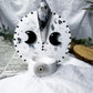 Balance and Intuition Ceramic Altar | White 5in Round with Moonstone, Onyx Moons and Silver Sun