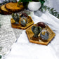 Celestial Messenger | Labradorite Tarot Card Holder with Tealight, Crystal Angel Altar Decor, Wooden Tarot Coaster, Spiritual Protection Gift