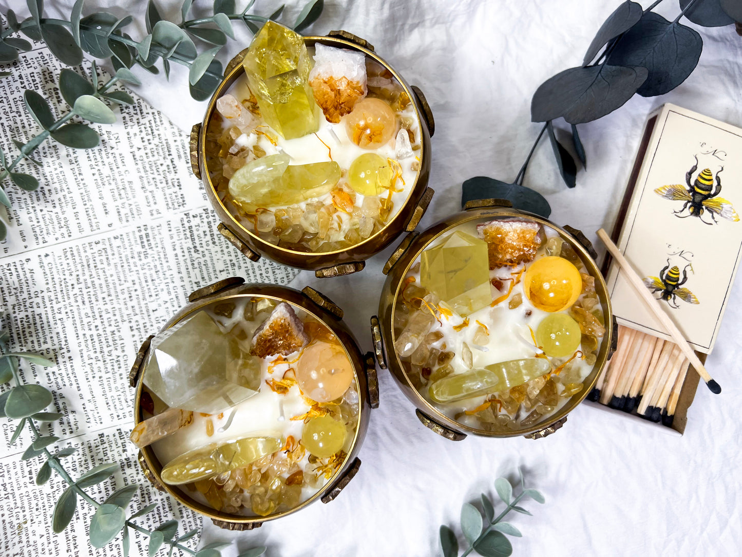 Citrine Frost | Brass Chakra Bowl Candle