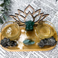 Abundance & Prosperity Bamboo Tray | Green Aventurine Goddess Altar with Pyrite Tealight Holder, Lotus & Sun Charm