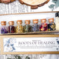 Roots of Healing Mini Set | Emotional Healing and Heart Calm Gift Box with Crystals, Herbs, Oil, and Candle | Rose Quartz and Amethyst