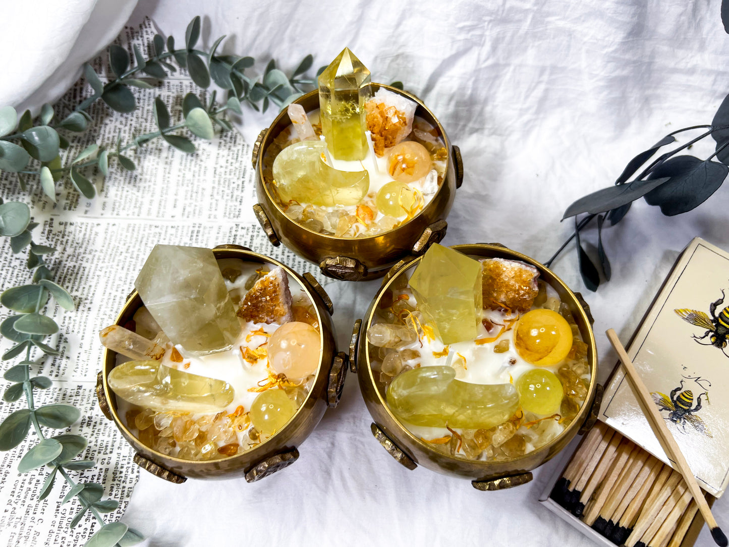 Citrine Frost | Brass Chakra Bowl Candle