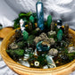 Fortune Grove | Extra Large Money Bowl Altar with Moss Agate, Green Aventurine, Pyrite and Five Tealight Holders