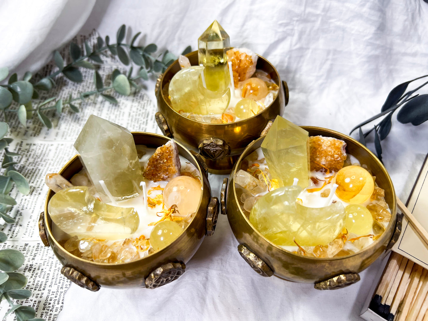 Citrine Frost | Brass Chakra Bowl Candle