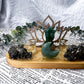Abundance & Prosperity Bamboo Tray | Green Aventurine Goddess Altar with Pyrite Tealight Holder, Lotus & Sun Charm