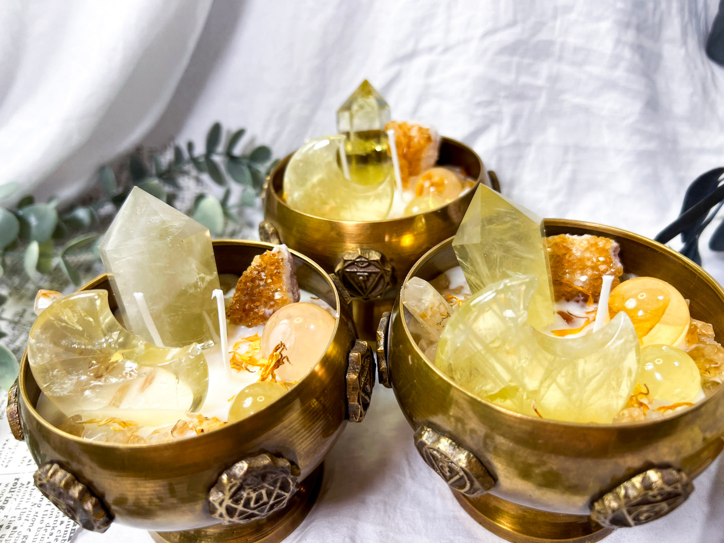 Citrine Frost | Brass Chakra Bowl Candle