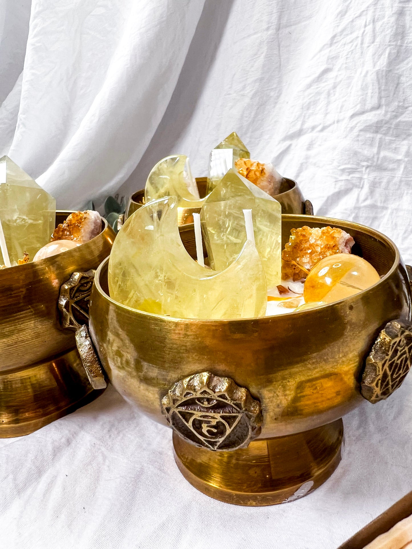 Citrine Frost | Brass Chakra Bowl Candle