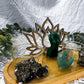Abundance & Prosperity Bamboo Tray | Green Aventurine Goddess Altar with Pyrite Tealight Holder, Lotus & Sun Charm