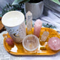 Clear Quartz & Rose Quartz Crystal Altar | Detached Oil Burner, Quartz Bowl, Tealight & Incense Holder