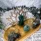 Abundance & Prosperity Bamboo Tray | Green Aventurine Goddess Altar with Pyrite Tealight Holder, Lotus & Sun Charm