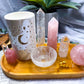 Clear Quartz & Rose Quartz Crystal Altar | Detached Oil Burner, Quartz Bowl, Tealight & Incense Holder