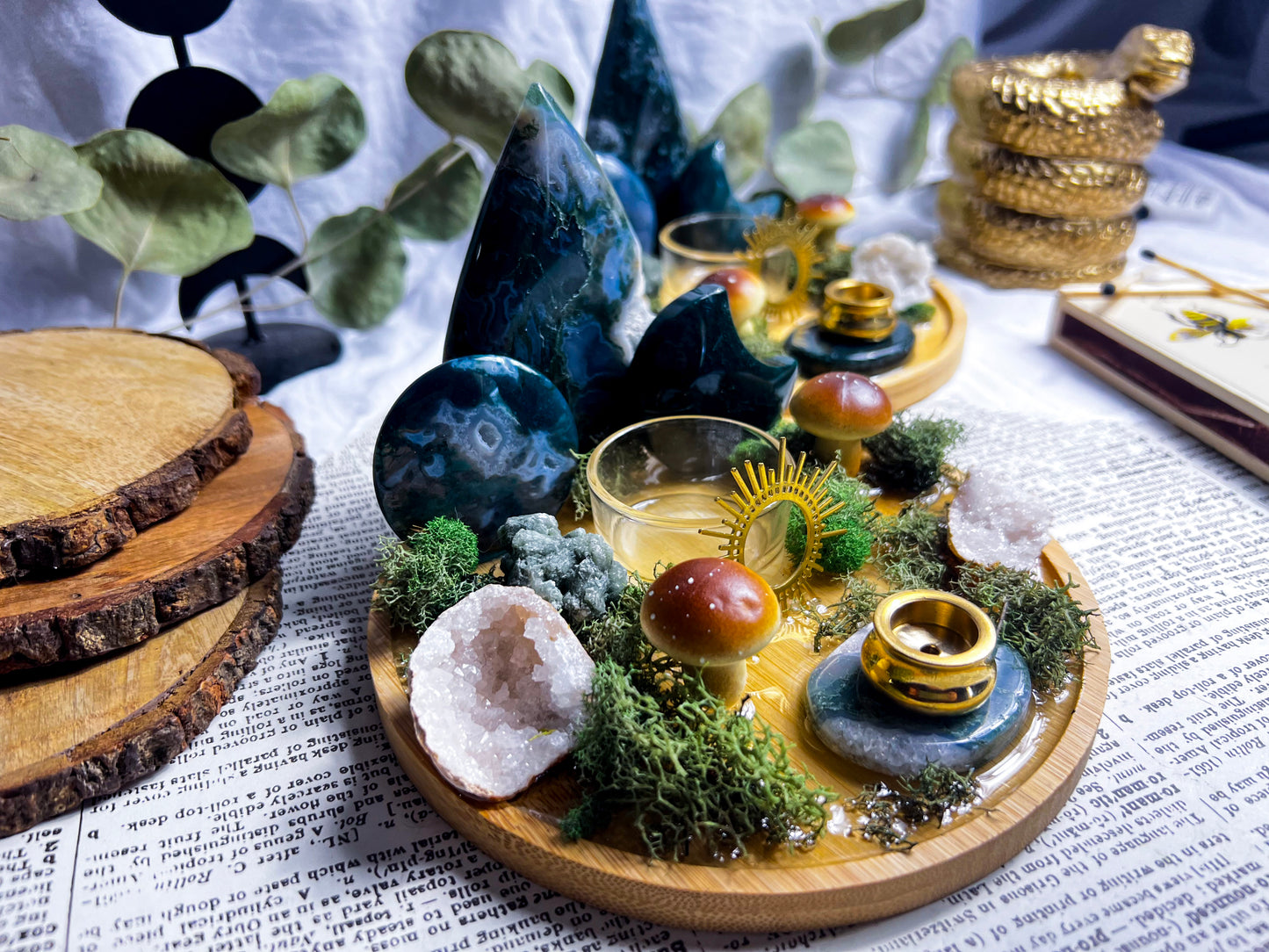 Moss Agate Forest | Incense + Candle Holder