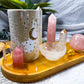 Clear Quartz & Rose Quartz Crystal Altar | Detached Oil Burner, Quartz Bowl, Tealight & Incense Holder