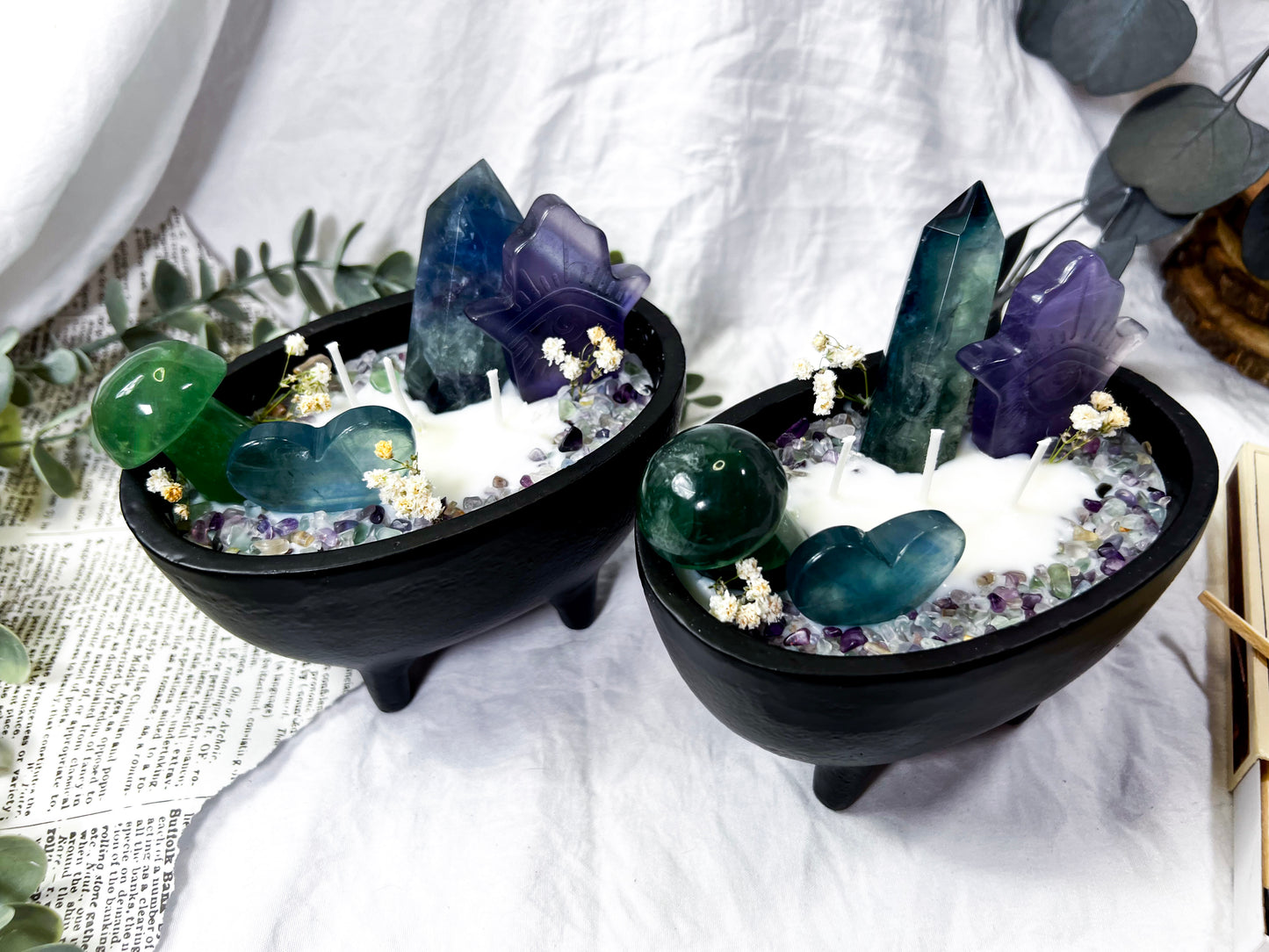 Fluorite Hamsa | Large Cauldron Candle