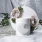 Clarity and Focus Mini Altar | White 3.5in Round with Clear Quartz Moon, Quartz Geodes and Succulent Accents