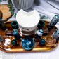 Moss Agate Crystal Altar | Detached Oil Burner, Double Tarot Holder, Double Chime & Incense Holder
