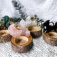 Wooden Tealight Holders for Ritual Balance | Crystal Moons, Towers & Sun Charms