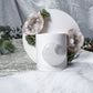 Clarity and Focus Mini Altar | White 3.5in Round with Clear Quartz Moon, Quartz Geodes and Succulent Accents