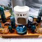 Moss Agate Crystal Altar | Detached Oil Burner, Double Tarot Holder, Double Chime & Incense Holder