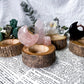 Wooden Tealight Holders for Ritual Balance | Crystal Moons, Towers & Sun Charms