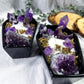 Coffin Candle | Sandalwood Witch Candle with Amethyst Towers, Moon, Cluster, and Mugwort in Ceramic Dish