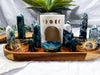 Moss Agate Crystal Altar | Detached Oil Burner, Double Tarot Holder, Double Chime & Incense Holder