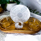 Zodiac Dreams | Double Tarot Card Holder with Double Tealight, Selenite and Clear Quartz Altar Decor, Zodiac Tarot Stand, Crystal Reading Display