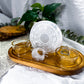 Zodiac Dreams | Double Tarot Card Holder with Double Tealight, Selenite and Clear Quartz Altar Decor, Zodiac Tarot Stand, Crystal Reading Display