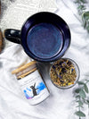 Infusión Espiritual: Divination Herbal Tea with Mugwort, Jasmine, and Bay Leaf Plus Purple Edible Glitter for Intuition and Dreamwork