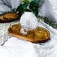 Zodiac Dreams | Double Tarot Card Holder with Double Tealight, Selenite and Clear Quartz Altar Decor, Zodiac Tarot Stand, Crystal Reading Display